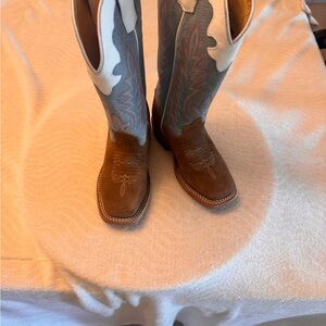 Anderson Bean Kids Boots in Tan and Blue with White Highlights